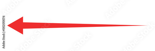 Long arrow vector icon. Red Long arrow vector, icon. Long red arrow icon backward pointing. Vector illustrator.