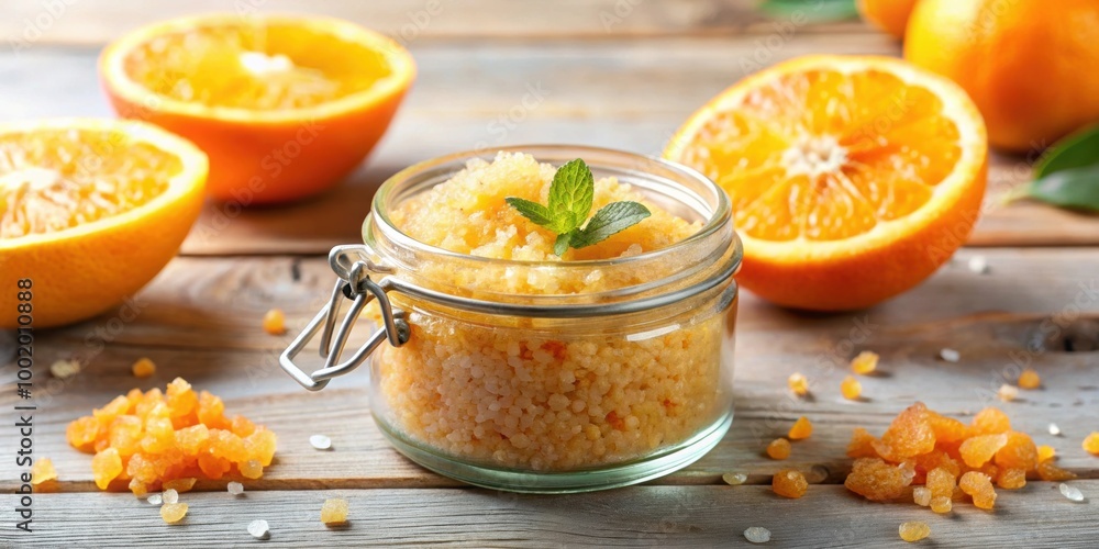 Stroke of homemade body scrub with orange grains , beauty, skincare, exfoliate, natural, spa, organic, wellness Stroke of homemade body scrub with orange grains , beauty, skincare, exfoliate, natural, spa, organic, wellness
