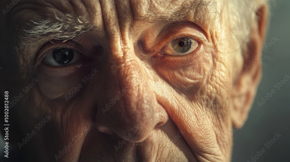  elderly person with a weathered face, showing deep emotion