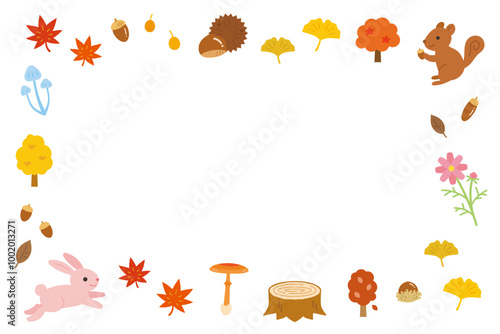 秋素材のフレーム　イラスト