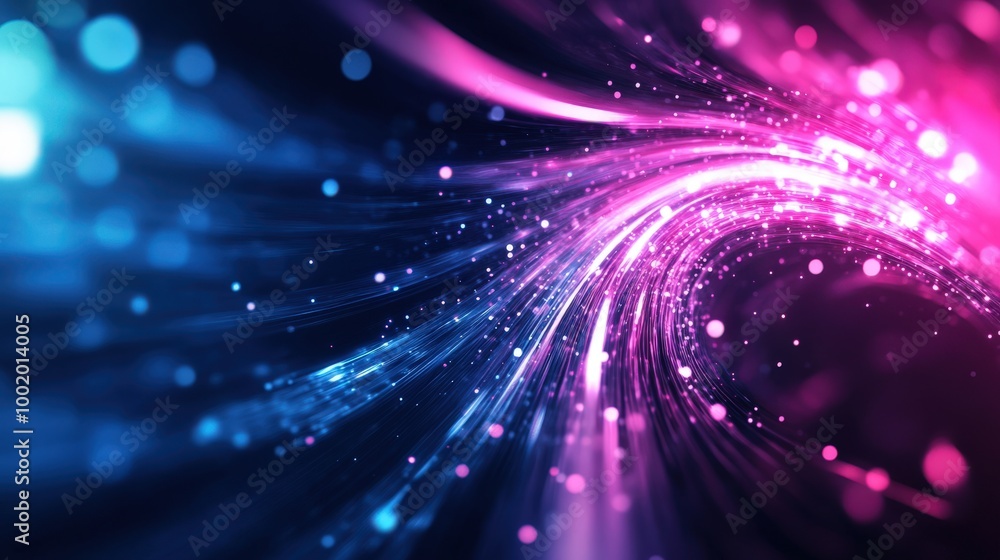 Abstract light swirl with vibrant colors and luminous particles, dark background. Abstract light swirl with vibrant colors and luminous particles, dark background.
