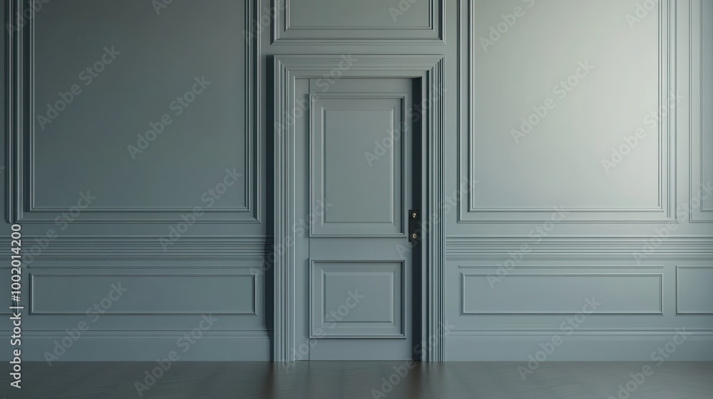 Mock up frame in an empty, mysterious room with soft grey walls and a hidden safe behind a panel Mock up frame in an empty, mysterious room with soft grey walls and a hidden safe behind a panel