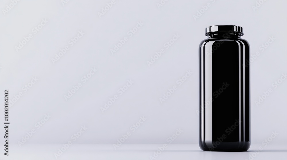 Black supplement bottle on a white isolated background. Black supplement bottle on a white isolated background.