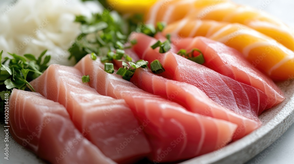 Fresh Sushi Slices on Plate with Garnish and Lemon Fresh Sushi Slices on Plate with Garnish and Lemon