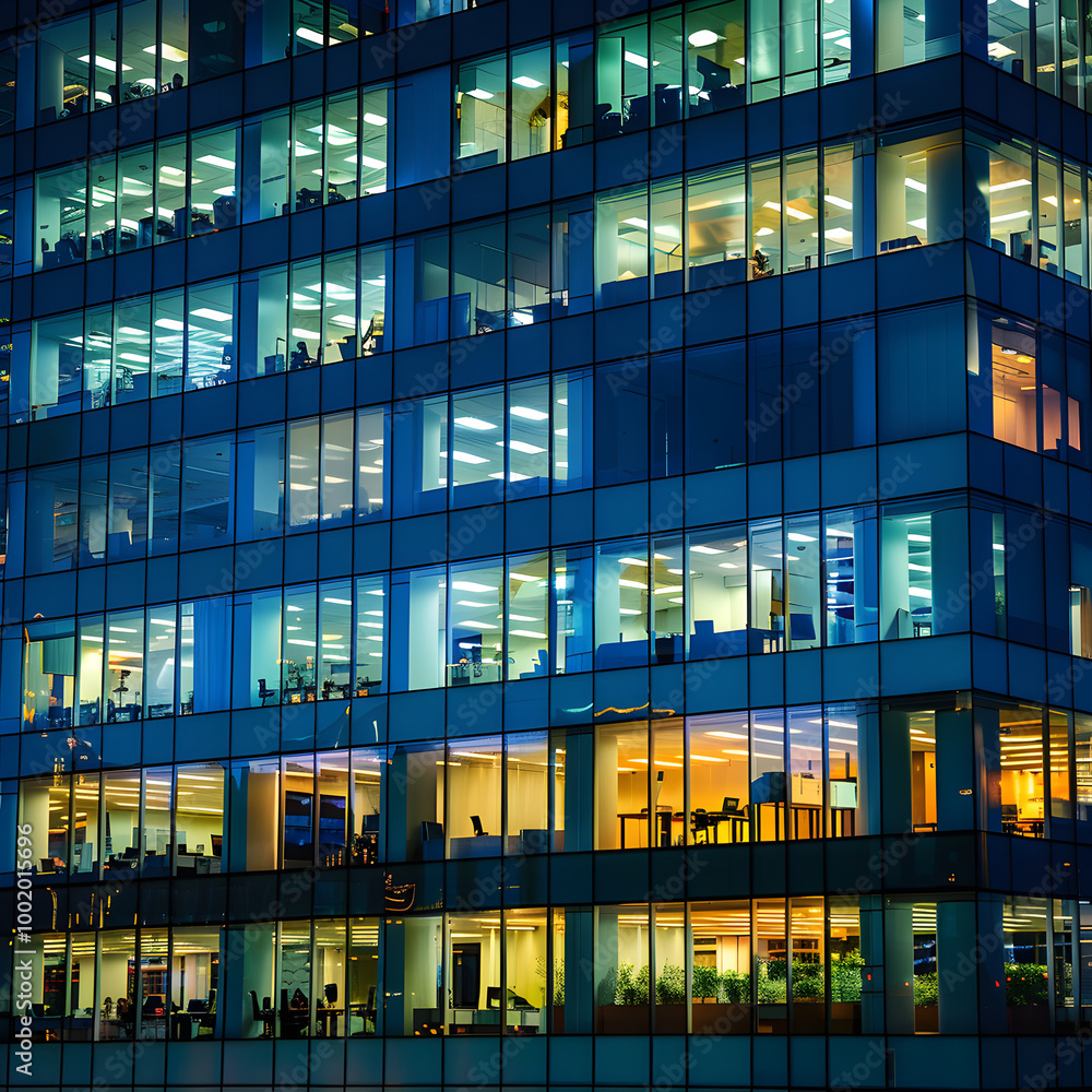 Office building at night showing late night at work Office building at night showing late night at work