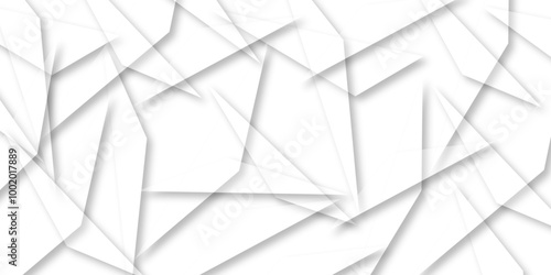 Abstract background with liens and triangles shape on white background. White and grey geometric overlapping rectangle pattern Geometric background soft shadows as patten ..White polygon textured