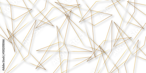 Abstract background with liens and triangles shape on white background. White and golden geometric overlapping rectangle pattern Geometric background soft shadows as patten ..White polygon textured .	