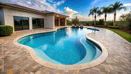 Custom kidney shaped pool isolated on background for luxury homes , swimming pool, kidney shape photo