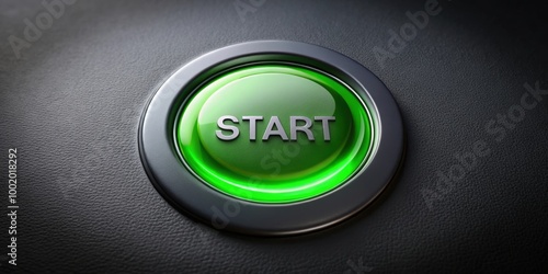 Tapety artystyczne Green start button on dark background symbolizing beginning or initiation, start, push, beginning, initiation, launch