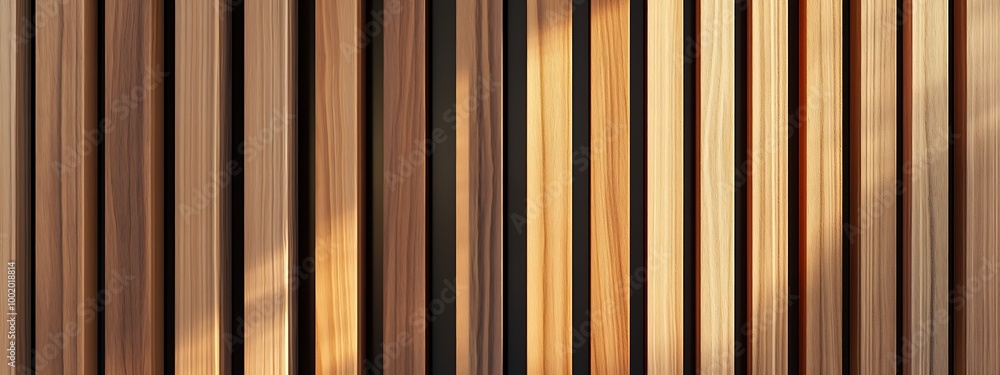 Wooden wall made of vertical panels. Line slats made of wood for a modern interior. Timber planks for cladding facades or fences. Material for cladding in construction. Wooden wall made of vertical panels. Line slats made of wood for a modern interior. Timber planks for cladding facades or fences. Material for cladding in construction.
