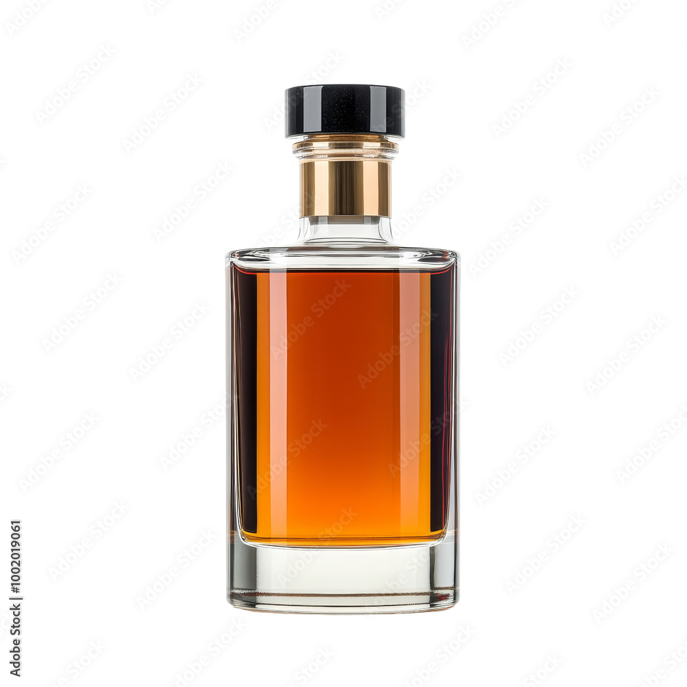 Glass Bottle of Liquor with Golden Cap Glass Bottle of Liquor with Golden Cap