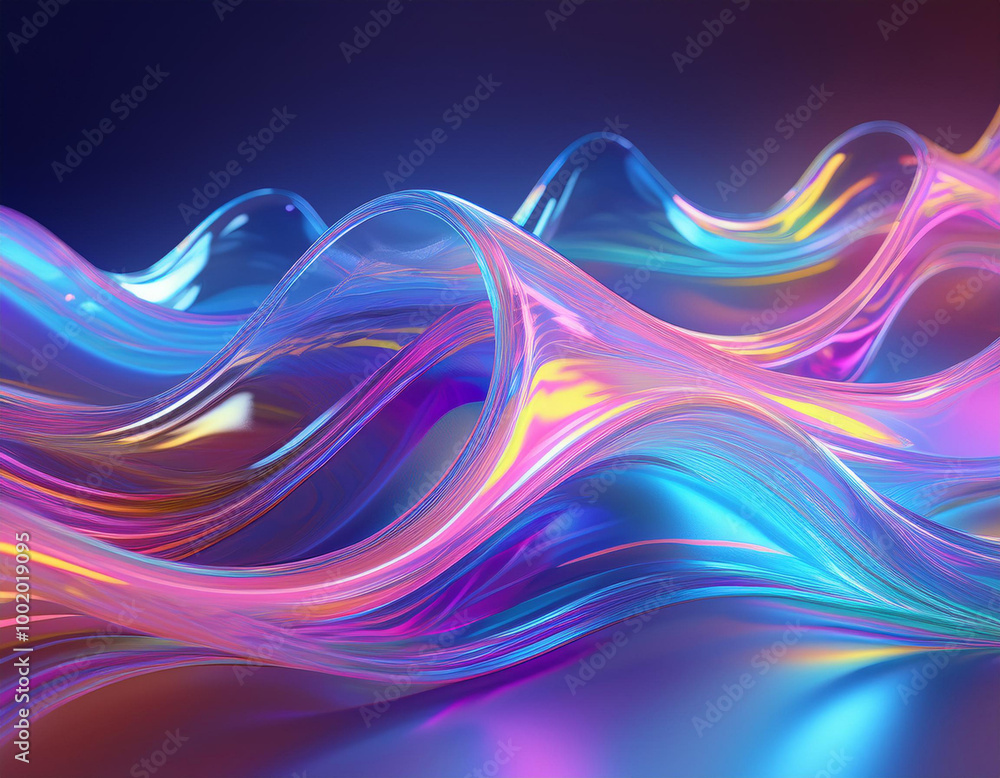 Obraz premium Vibrant, flowing waves of iridescent colors, creating a dynamic and abstract image