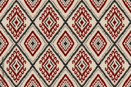 Wallpaper Mural Fabric ethnic pattern art. Ikat seamless pattern in tribal. American, Mexican style. Design for background, wallpaper, illustration, fabric, clothing, carpet, textile, batik, embroidery. Torontodigital.ca