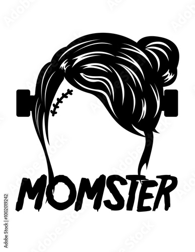 Momster | Monster Mom | Messy Bun Hair | Monster | Halloween | Halloween Mom | Scary Mom | Mom | Original Illustration | Vector and Clipart | Cutfile and Stencil