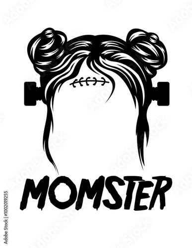 Momster | Messy Bun Hair | Monster Mom | Monster | Halloween | Mom | Scary Mom | Halloween Mom | Original Illustration | Vector and Clipart | Cutfile and Stencil photo