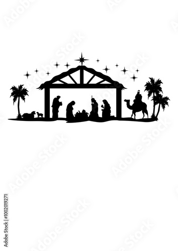 ativity | Christmas | 3 Kings | Christianity | Mother Mary | Baby Jesus | Christ Born | Holy Family  | Original Illustration | Vector and Clipart | Cutfile and Stencil