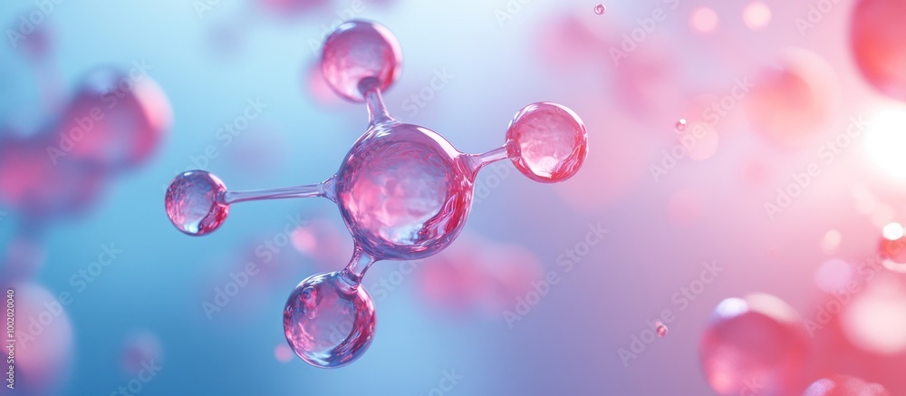 3D abstract rendering of a molecule with a pink and blue background. 3D abstract rendering of a molecule with a pink and blue background.
