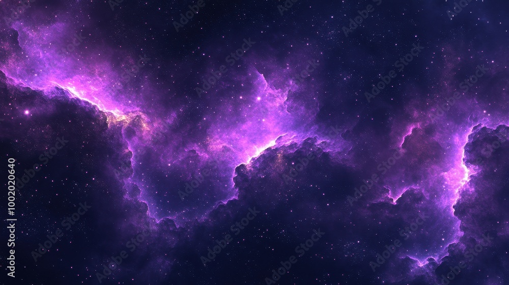 A cosmic scene features a deep purple galaxy filled with stars and swirling nebulae A cosmic scene features a deep purple galaxy filled with stars and swirling nebulae