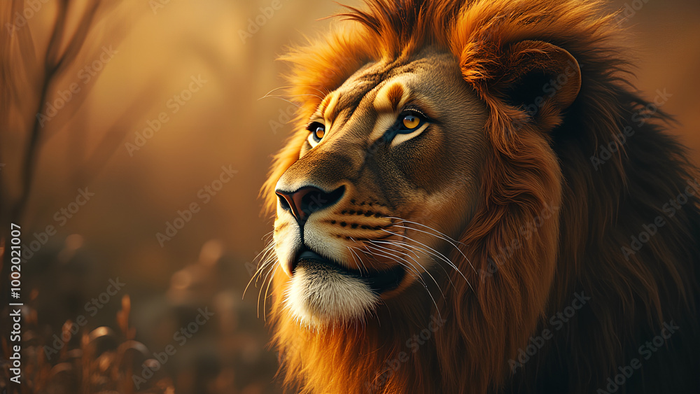 Naklejka premium majestic lion with flowing mane face morphing into serene depiction