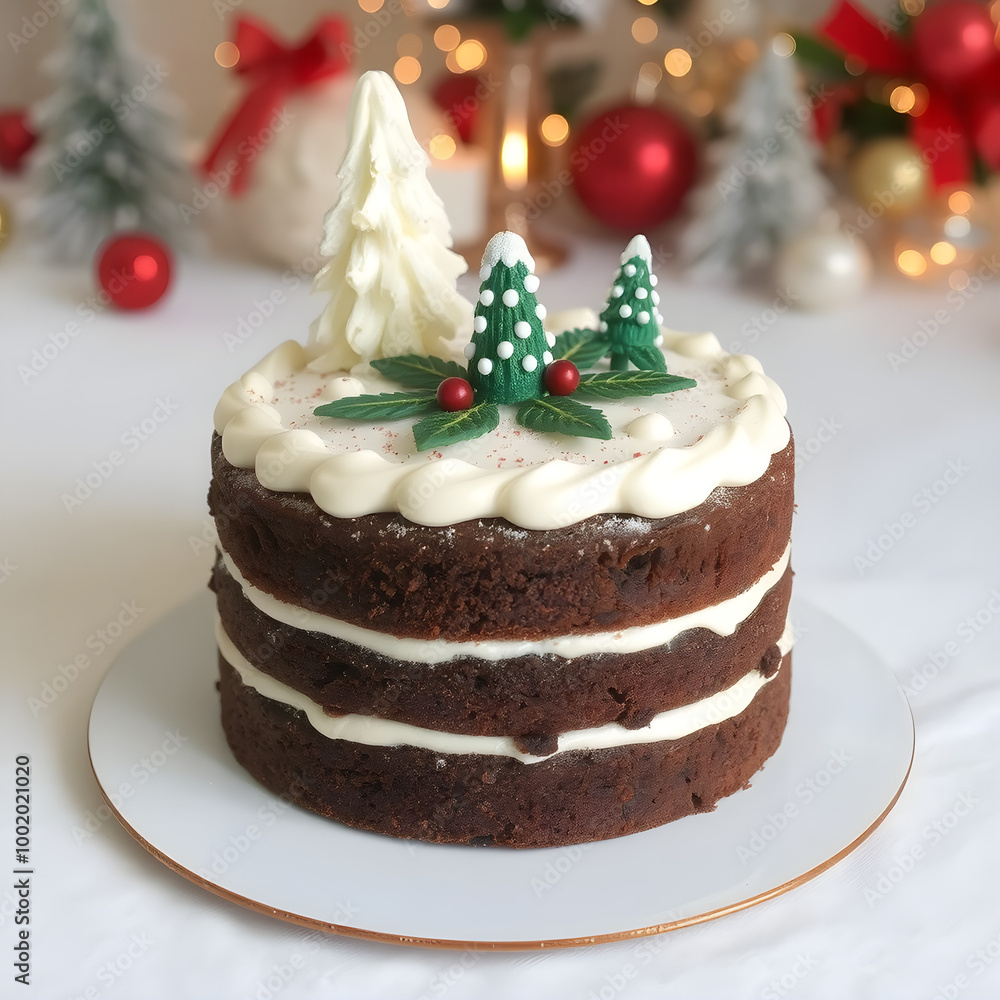 Pastel de temporada con una cobertura cremosa y decorado para la Navidad. Pastel de temporada con una cobertura cremosa y decorado para la Navidad.