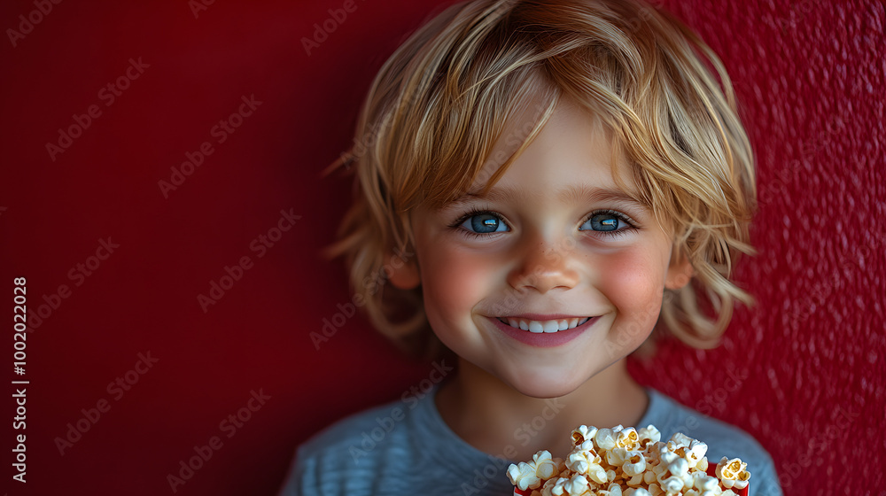 A Young Boy Smiling and Holding a Bag of Popcorn at the Movies
A Young Boy Smiling and Holding a Bag of Popcorn at the Movies