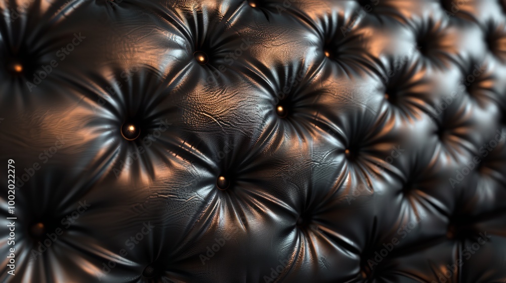 Fototapeta premium A black leather upholstery with red stitching