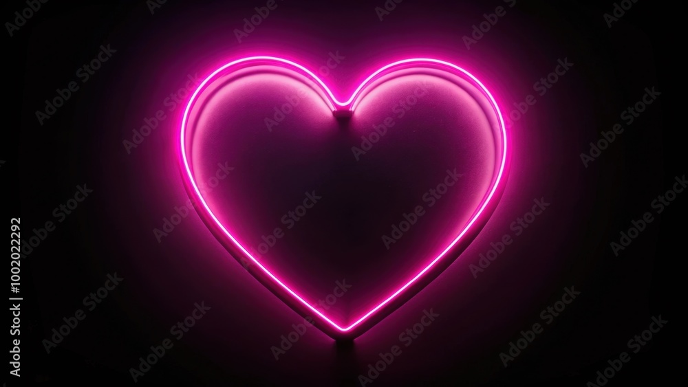 Heart shaped pink neon light on black with reflection , Valentine's Day, love, romance, neon, glowing, pink Heart shaped pink neon light on black with reflection , Valentine's Day, love, romance, neon, glowing, pink