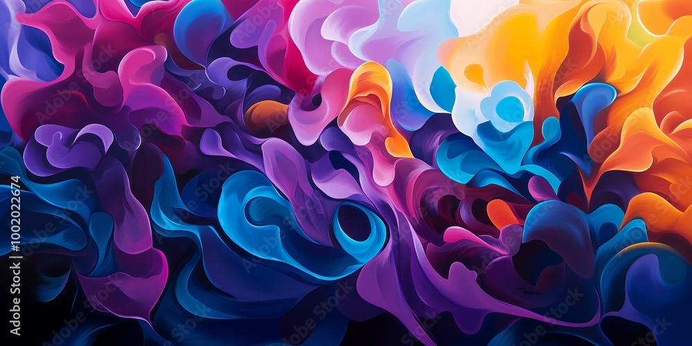 Abstract painting with vibrant colors and swirling shapes, perfect for modern and contemporary decor. Abstract painting with vibrant colors and swirling shapes, perfect for modern and contemporary decor.