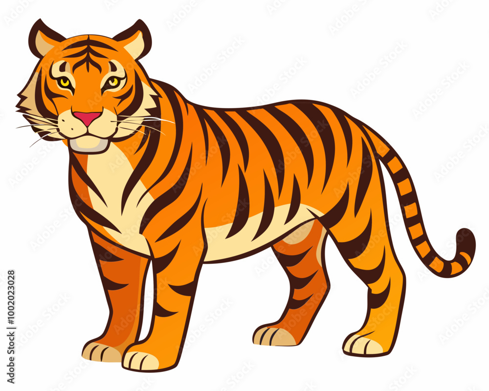 Fototapeta premium A cartoon tiger is standing on a white background