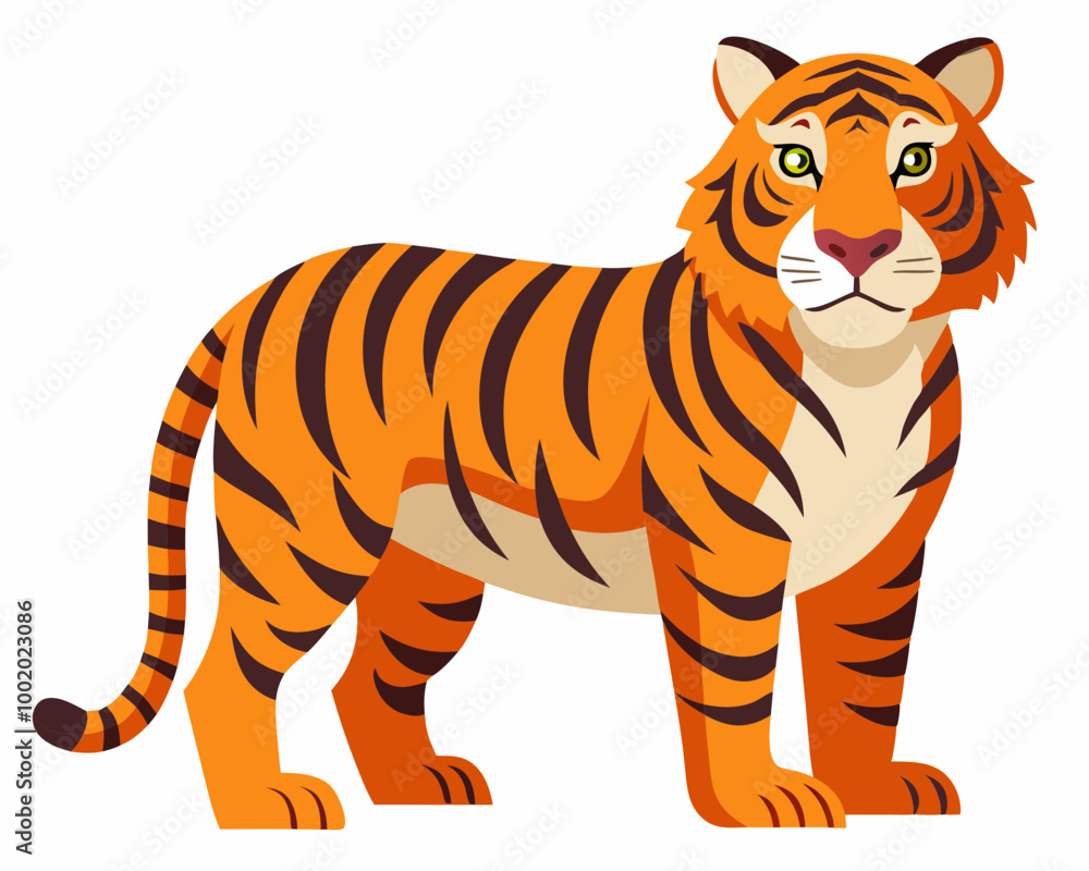 A cartoon tiger is standing on a white background A cartoon tiger is standing on a white background