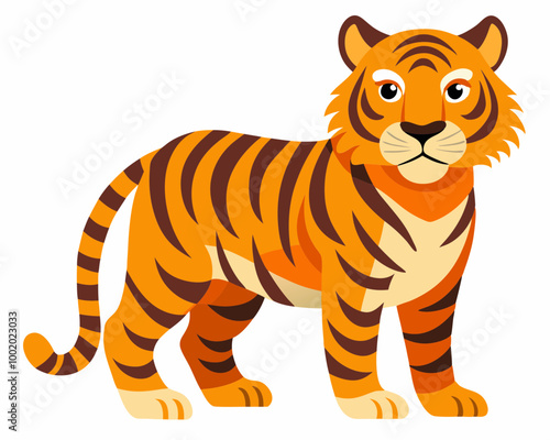 A cartoon tiger is standing on a white background