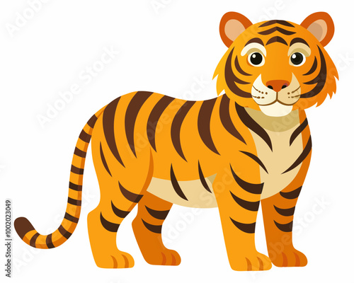 A cartoon tiger is standing on a white background