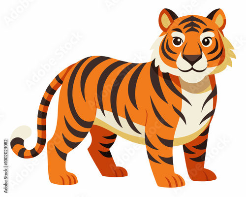 A cartoon tiger is standing on a white background
