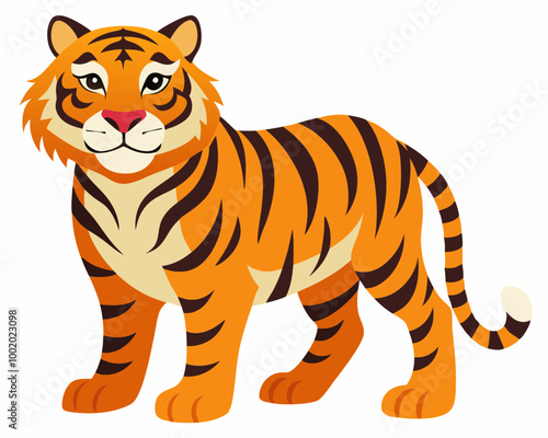 A cartoon tiger is standing on a white background