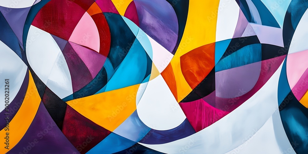 Fototapeta premium Abstract painting with vibrant colors and geometric shapes, creating a dynamic and eye-catching composition.