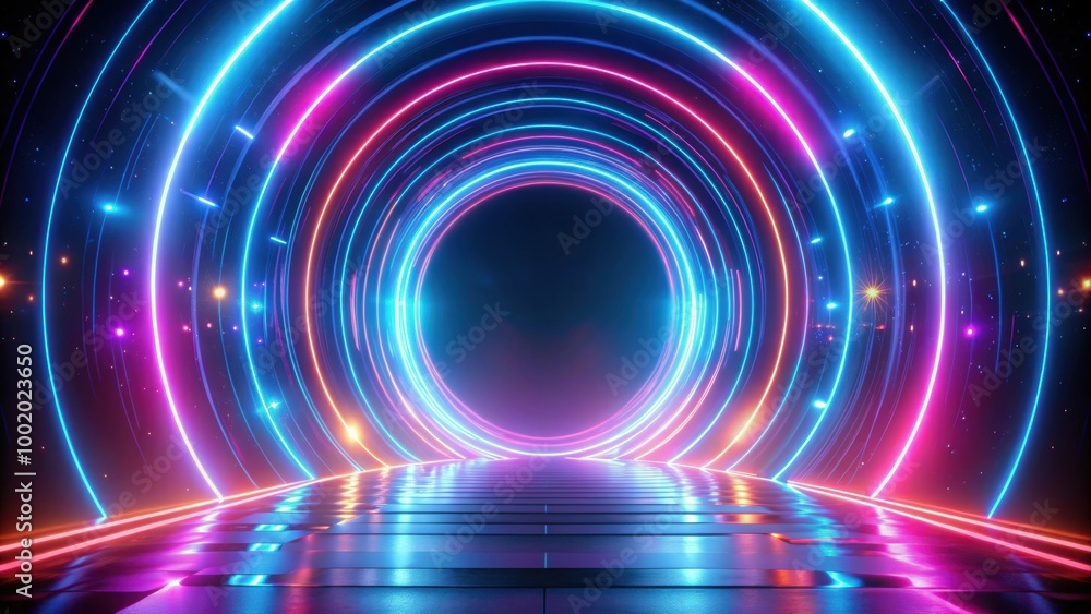 Abstract neon light streaks background with circular ring motion path , neon, light streaks, abstract, background Abstract neon light streaks background with circular ring motion path , neon, light streaks, abstract, background