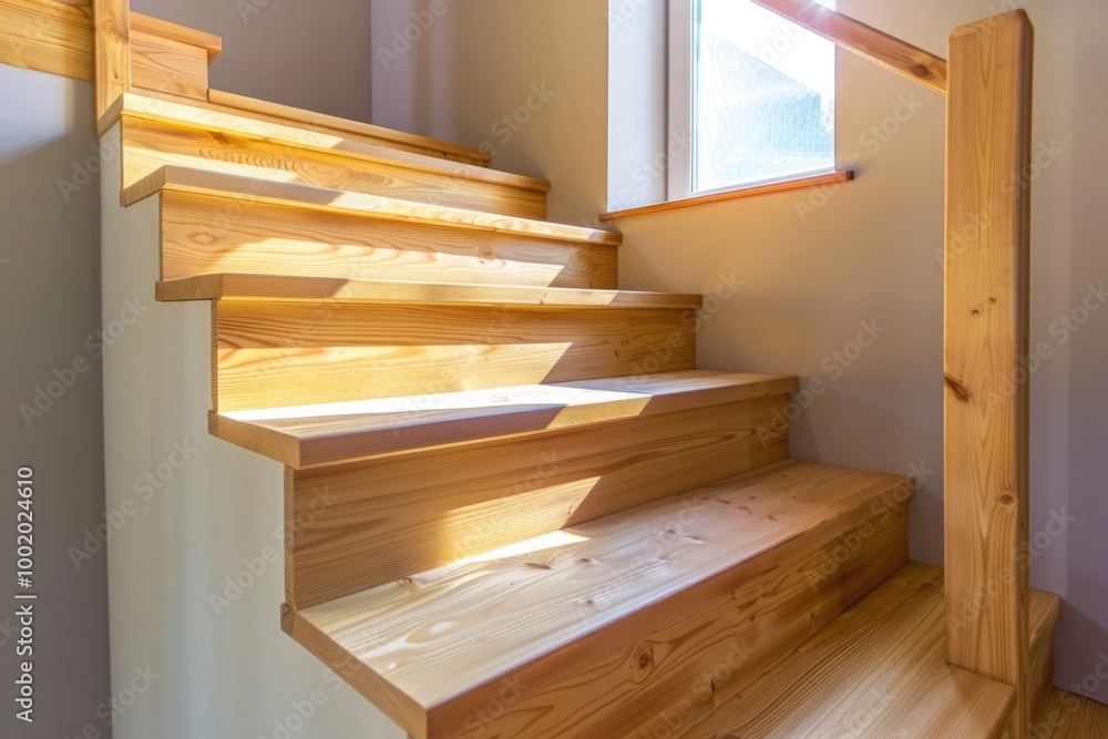 Stairs In House. Modern Ash Tree Wooden Staircase in Bright New Home Interior Stairs In House. Modern Ash Tree Wooden Staircase in Bright New Home Interior