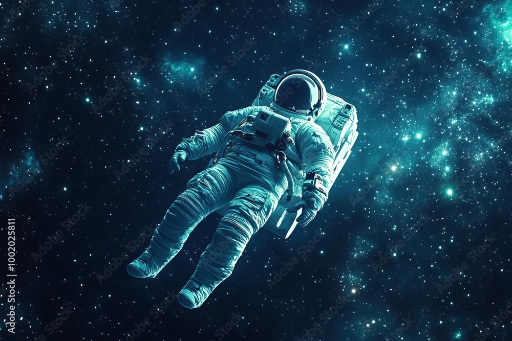 An astronaut floats weightlessly in the vast expanse of space, surrounded by a mesmerizing field of stars. An astronaut floats weightlessly in the vast expanse of space, surrounded by a mesmerizing field of stars.