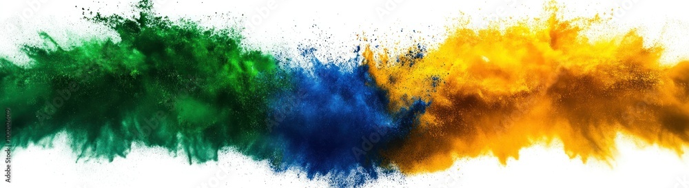 Brazilian Flag Colored Powder Splash on White Background - High Resolution Banner Design Stock Photo with Intricate Details Brazilian Flag Colored Powder Splash on White Background - High Resolution Banner Design Stock Photo with Intricate Details