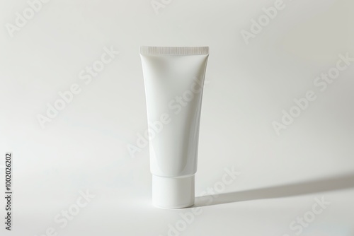 Minimalist white blank cosmetic tube on a clean background, perfect for skincare, beauty, and packaging concepts.