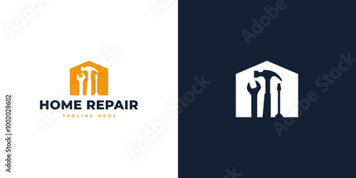 home repair logo vector illustration. house with tools logo template