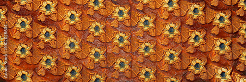 Abstract Pattern Textures - Blue and Gold Geometric, Ornate Eye Symbol, Elegant Floral Motifs, Repetitive Designs, Perfect for Wallpapers, Fabric Prints, and Backgrounds.