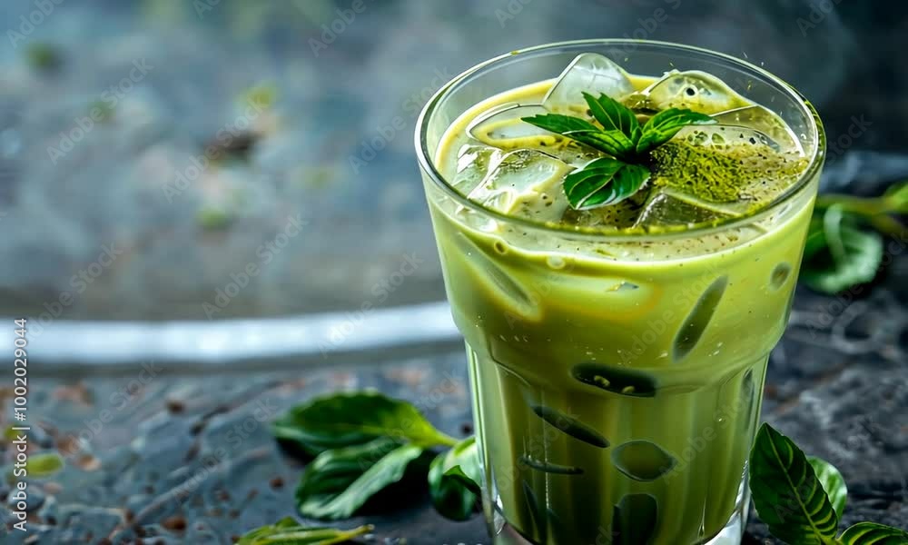 Refreshing Iced Matcha Latte with Mint Refreshing Iced Matcha Latte with Mint