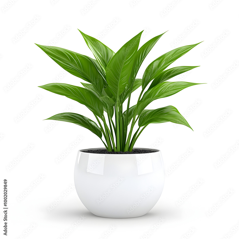 Lush Potted Houseplant with Vibrant Foliage on White Background Lush Potted Houseplant with Vibrant Foliage on White Background