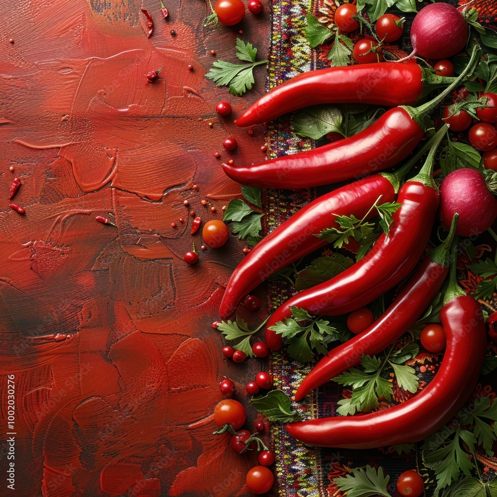 Spicy Decor: Chile Pepper Background on Mexican Tabletop Spicy Decor: Chile Pepper Background on Mexican Tabletop