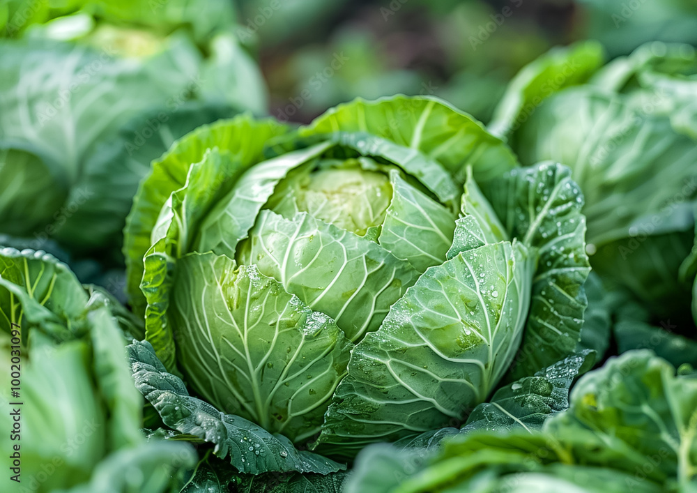 Fototapeta premium Head of cabbage in the garden.