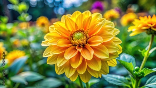 Vibrant yellow flower blooming in a garden, blossom, sunny, petals, nature, botanical, vibrant, greenery, colorful, summer, bloom