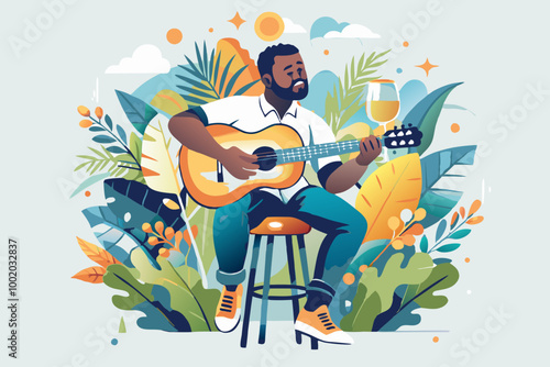 Serene Acoustic Guitar Session in a Lush Garden Setting
