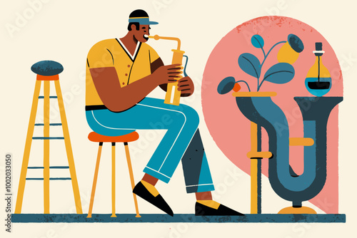 Jazz Musician Playing Saxophone in a Vintage Setting