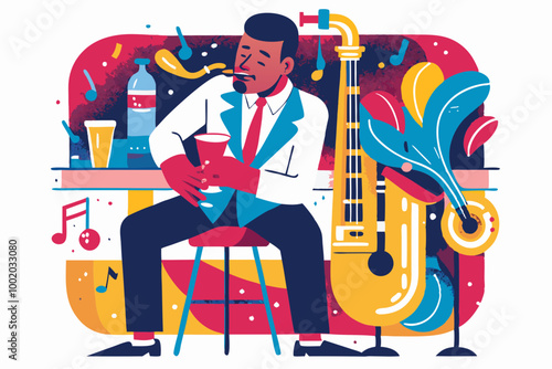 Jazz Musician Playing Saxophone in Vibrant Club Scene